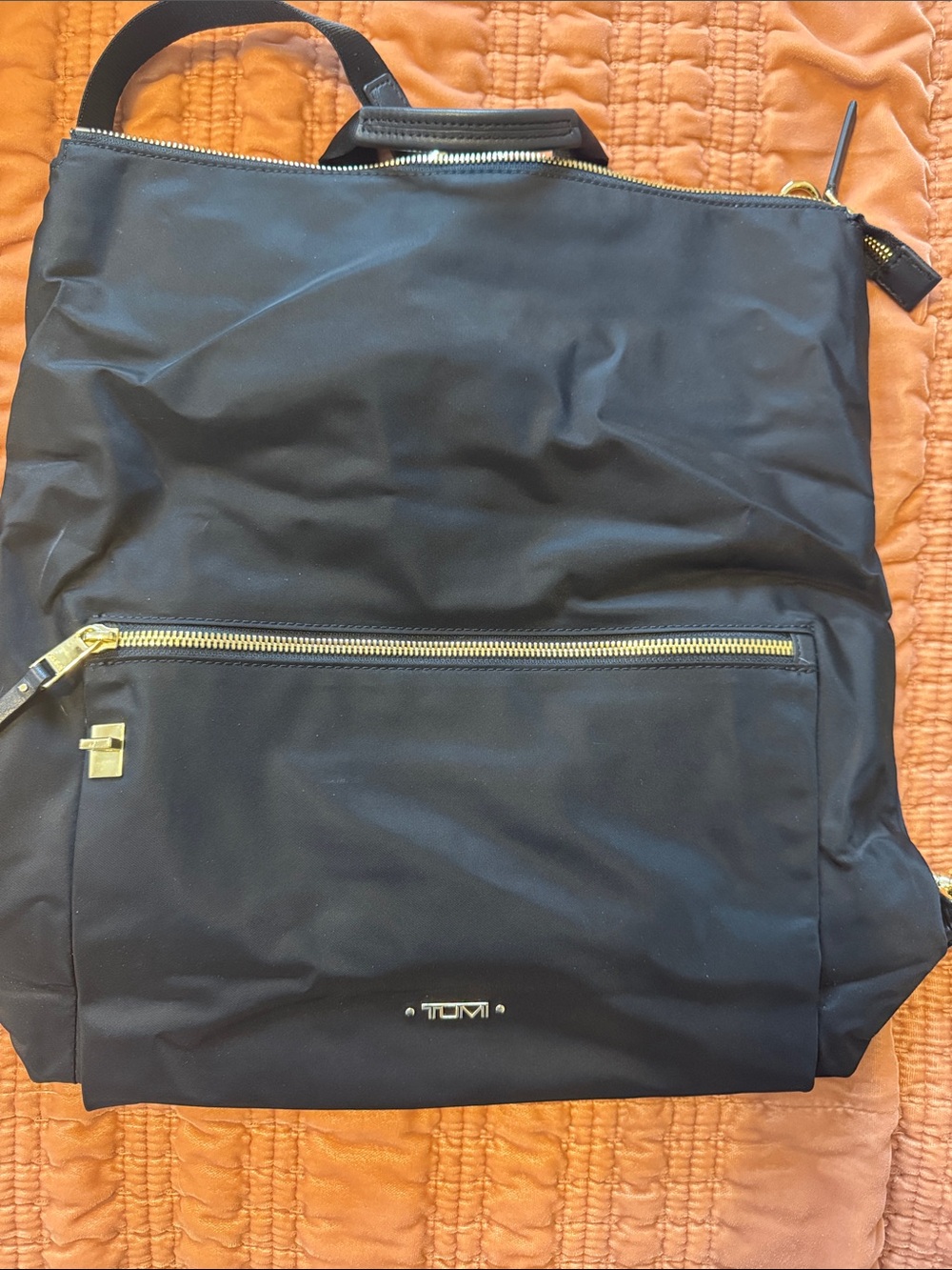 Tumi Black Nylon Backpack with Gold Hardware